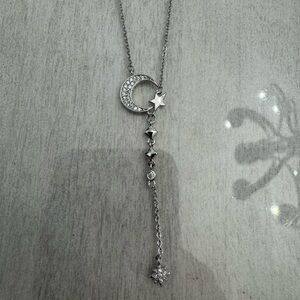 NWOT Celestial Moon Stars Star Fall Faux Silver Necklace